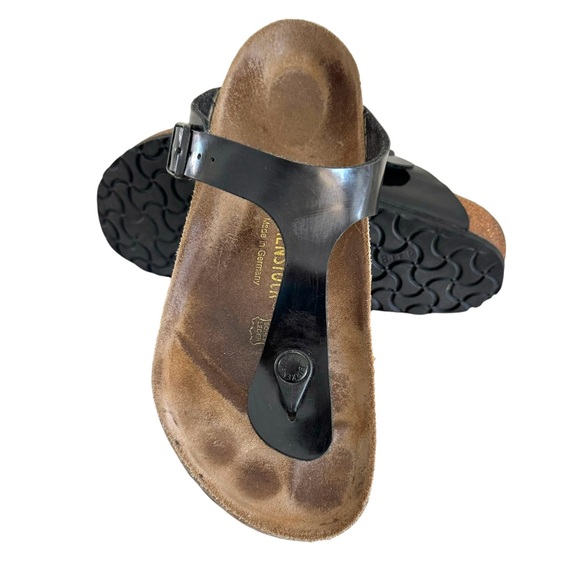 Birkenstock Gizeh Patent Birko Flor Black Thong Slides Sandals Women’s Size 39 - Picture 1 of 17